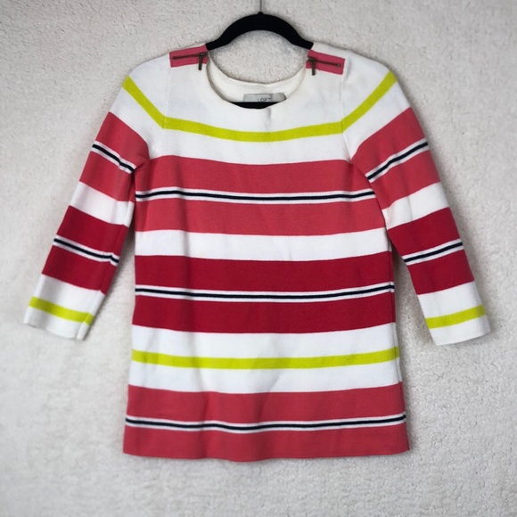 LOFT Womens Striped Shoulder Zip 3/4 Sleeve Sweater Cotton XS XSMALL - Picture 1 of 7